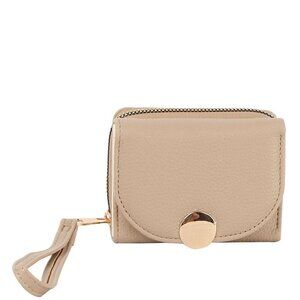 DIONA J WOMEN FASHION SMOOTH SOLID HAND STRAP ZIPPER WALLET COLOR TAUPE